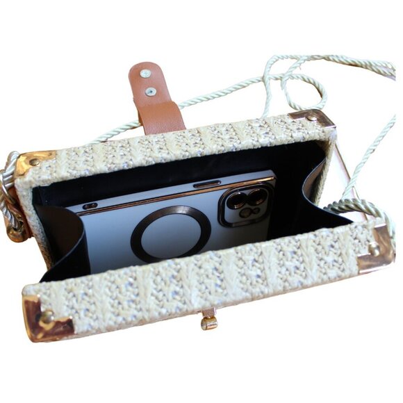 Women Mini Straw Woven Crossbody Shoulder Bag Flower Handbag Purse Cottagecore - Picture 7 of 8